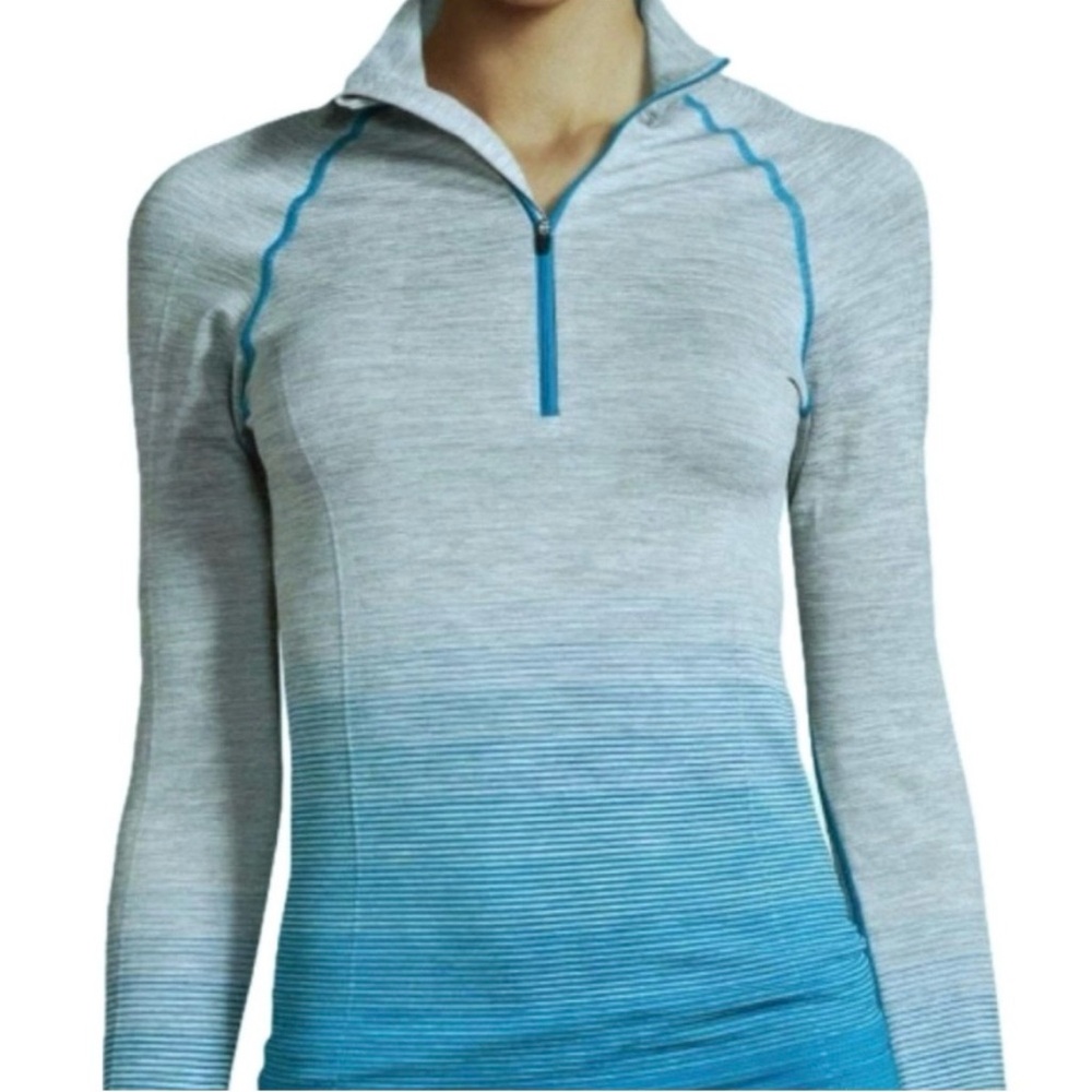 Yummie by Heather Thomson Gray and Blue Long Sleeve 1/4 zip Top